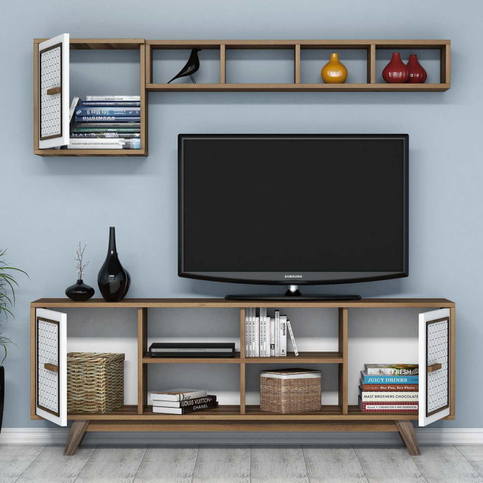 Hanah Home Ayla Mueble de TV Nogal y Blanco Hanah Home Ayla Mueble de TV Nogal y Blanco